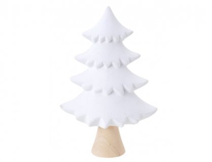 Λευκό διακοσμητικό δεντράκι με ξύλινη βάση για τα Χριστούγεννα 23,6εκ