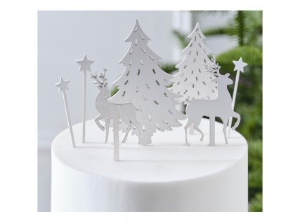 Cake accessories with 7 wooden cake toppers for Chritsmas