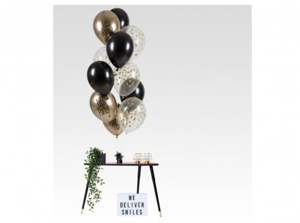 Λάτεξ μπαλόνια σε μαύρο, διάφανο και χρυσό χρώμα με τύπωμα Let's Party