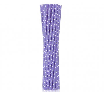 Paper straws in lilac color with white dots print 12pcs