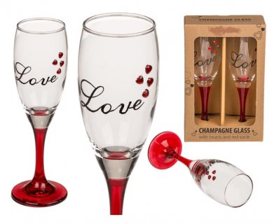 Love γυάλινα ποτήρια σαμπάνιας για την ημέρα του Αγίου Βαλεντίνου