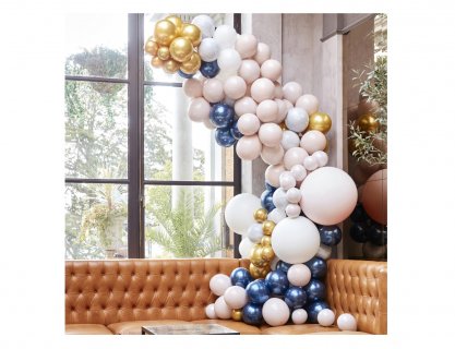 DIY set of latex balloons and balloon tape for you to create a balloon garland in navy, marble and gold color