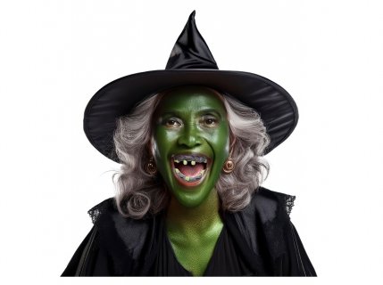 The latex dentures of the Witch for a Halloween or Carnival theme party