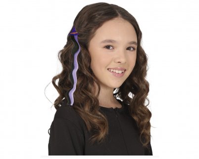 Hair clip with the witch hat and the tuft in black and purple color for Halloween