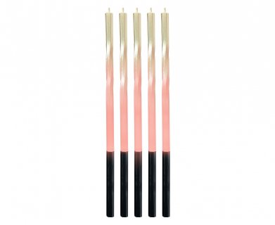 Pink and black birthday cake candles with gold finishing 5pcs