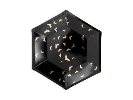 Μαύρα μικρά χάρτινα πιάτα με χρυσές νυχτερίδες 6τμχ