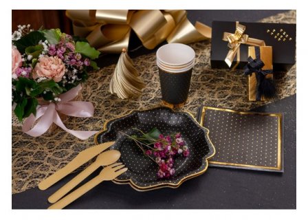 Beautiful plates in black color with gold foiled details