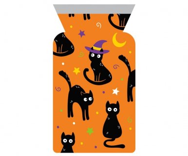 Πορτοκαλί πλαστικά σακουλάκια με Zipper και σχέδιο τις μαύρες γατούλες 12τμχ