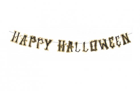 Black Happy Halloween garland with gold foiled edging