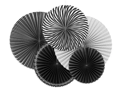 Διακοσμητικές χάρτινες βεντάλιες σε μαύρο και άσπρο χρώμα 5τμχ