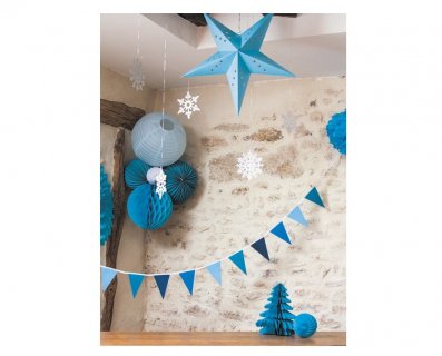 Large size hanging paper decorative star in pale blue color