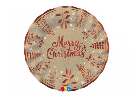Merry Christmas κραφτ και κόκκινο μικρά χάρτινα πιάτα για τα Χριστούγεννα 6τμχ