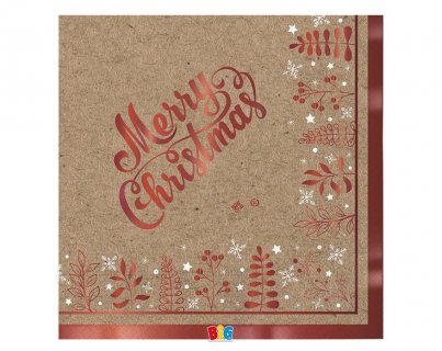 Merry Christmas κραφτ και κόκκινο χαρτοπετσέτες για τα Χριστούγεννα 16τμχ