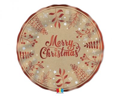 Merry Christmas κραφτ και κόκκινο πολύ μεγάλα χάρτινα πιάτα για τα Χριστούγεννα 6τμχ