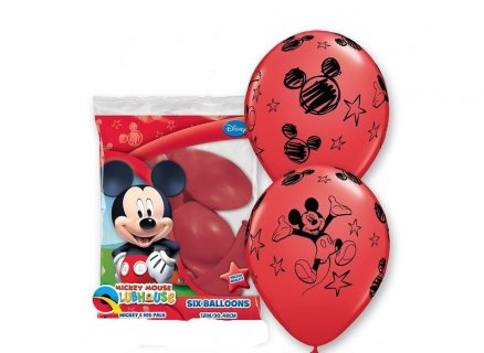 Κόκκινα μπαλόνια λάτεξ με μαύρο τύπωμα τον Μίκυ 6τμχ