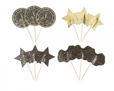Midnight decorative picks for a New Year's Eve party theme 12pcs