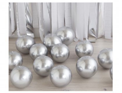 Small latex balloons in silver metallic color for party decoration