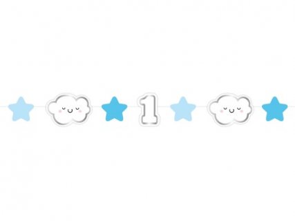 Μίνι Γιρλάντα Με Συννεφάκια και Γαλάζια Αστεράκια για Πρώτα Γενέθλια (120εκ)