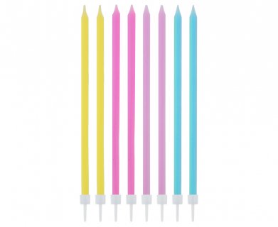 Tall cake candles in a mix of pastel colors 16pcs