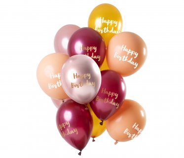 Μπαλόνια λάτεξ για πάρτυ γενεθλίων σε μπορντό, ροζ, μπεζ και χρυσό χρώμα 12τμχ