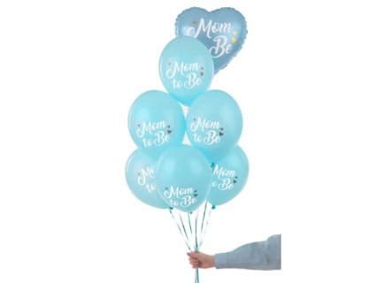 Γαλάζια λάτεξ μπαλόνια με τύπωμα mom to be τα οποία μπορούν να φουσκωθούν και με ήλιο