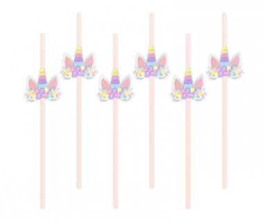 Unicorn with flowers paper straws 6pcs