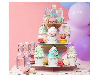 Τριώροφο σταντ για cupcakes για πάρτυ με θέμα τον Μονόκερο