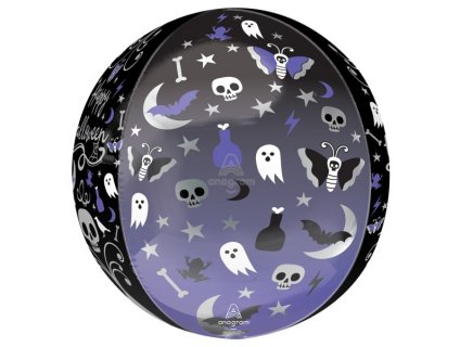 Black orbz foil balloon with Halloween designs