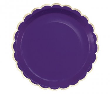 Purple large paper plates with gold foiled details 8pcs