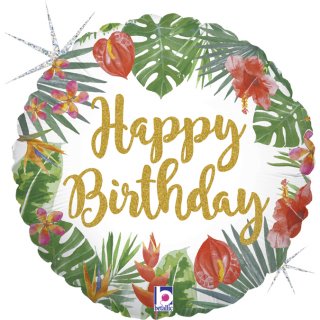 Floral Με Ολογραφικό Τύπωμα Για Γενέθλια - Happy Birthday Μπαλόνι Foil