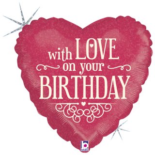Καρδιά With Love On Your Birthday Για Γενέθλια Ολογραφικό Τύπωμα Μπαλόνι Foil