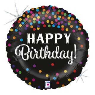 Black with Colourful Dots Holographic Design Happy Birthday Balloon Foil