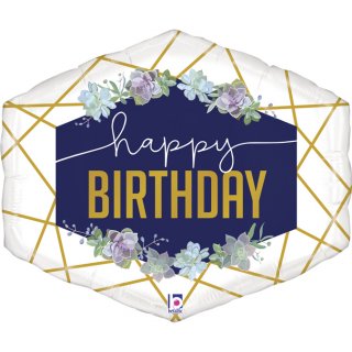 Scripted Marble Blue and Happy Birthday Balloon Supershape