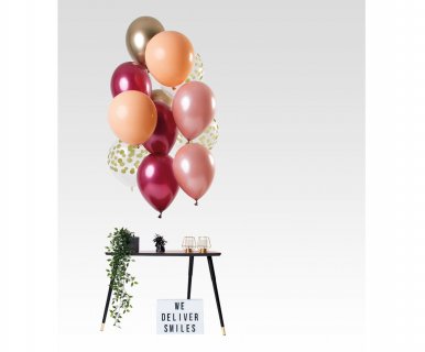 Latex balloons in ruby, rose gold, gold, peach and clear color with confetti print for party decoration