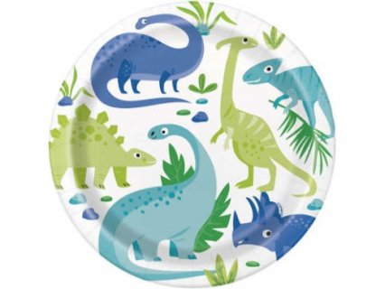 Μπλε και Πράσινοι Δεινόσαυροι Μεγάλα Χάρτινα Πιάτα (8τμχ)