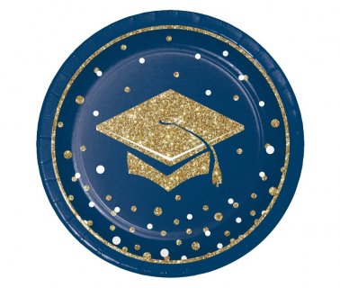 Congratulations Grad μπλε και χρυσά μικρά χάρτινα πιάτα 8τμχ