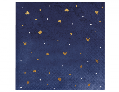 Blue beverage napkins with gold stars 24pcs