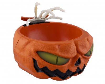 Creepy pumpkin bowl with the skeleton hand 22cm