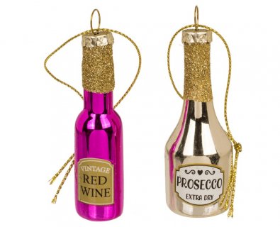 Red wine and Prosecco bottles Christmas tree decorations