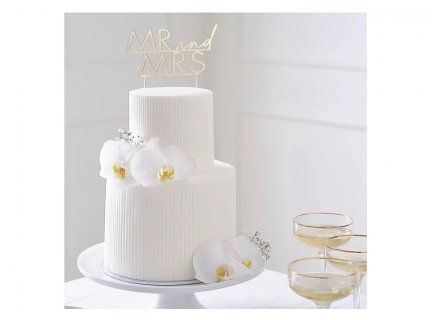 Wedding acrylic cake topper with Mr and Mrs letters in gold color