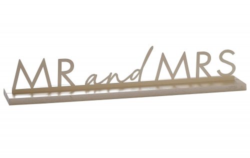 Gold metal table sign for the wedding with Mr and Mrs letters