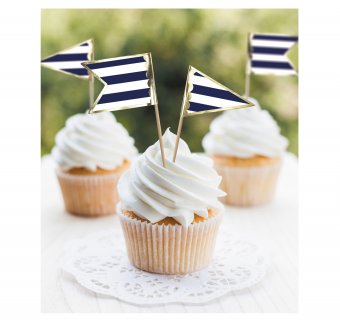 Decorative picks with flags in blue and white stripes design for a navy theme party