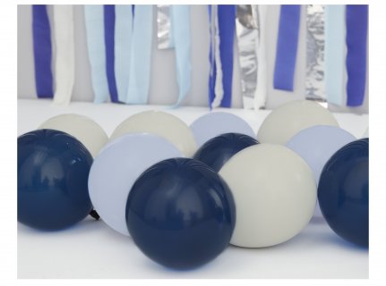 Small latex balloons in navy blue, blue and grey color for party decoration