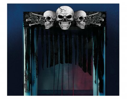 Skulls with black gauze door or wall decoration for a Halloween party