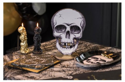 Wooden skull shaped centerpiece table decoration for a Halloween party