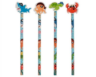 Ocean party pencils with erasers 4pcs