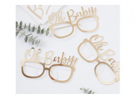 Gold paper glasses for a baby shower theme party