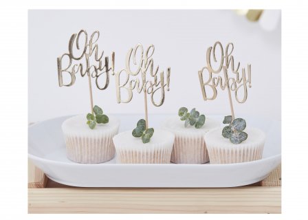 Decorative picks in gold metallic color with Oh Baby letters