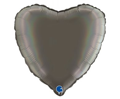 Holographic platinum grey heart shaped foil balloon 45cm