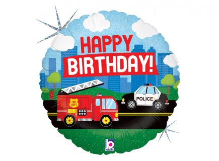 Happy Birthday emergency vehicules foil balloon 46cm